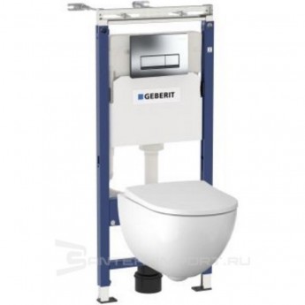 Комплект GEBERIT DUOFIX 458.125.21.1 UP100 с клавишей DELTA 51 хром глянец с подвесным унитазом ACANTO безободковый 500.600.01.2 и крышкой сиденьем ACANTO 500.605.01.2 микролифт Slim